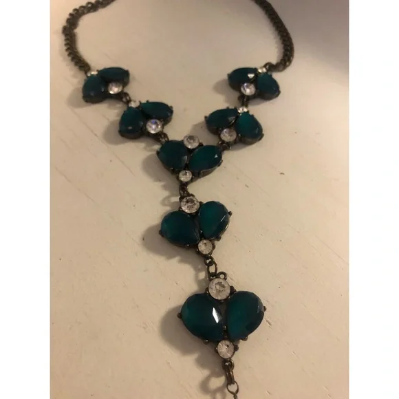 Anthropologie Teal Glass Lariat Statement Necklace - Picture 4 of 7